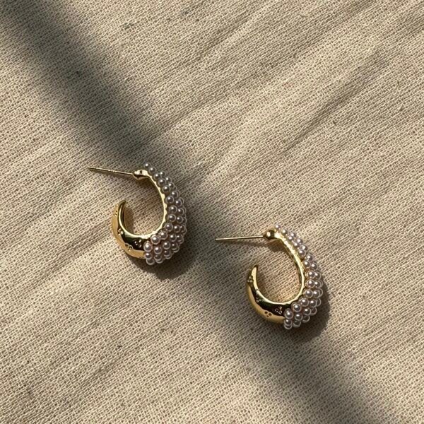 GOLD PEARL STUDDED MINI HOOPS - EUROPA