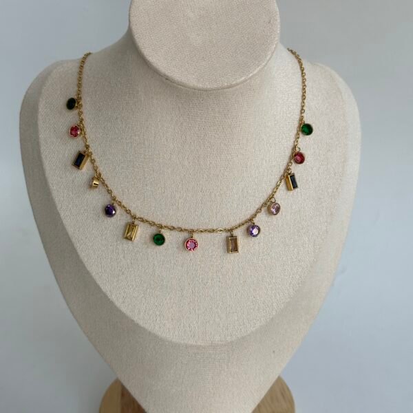 MULTI STONE CHARM GOLD NECKLACE - EUROPA